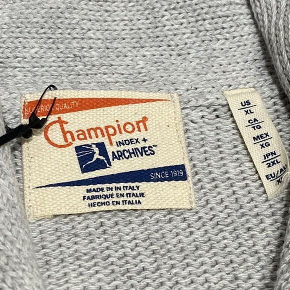 Champion Index + Archives Shawl Neck Sweater XL Gray Embroidered Limited Italy - Picture 9 of 10